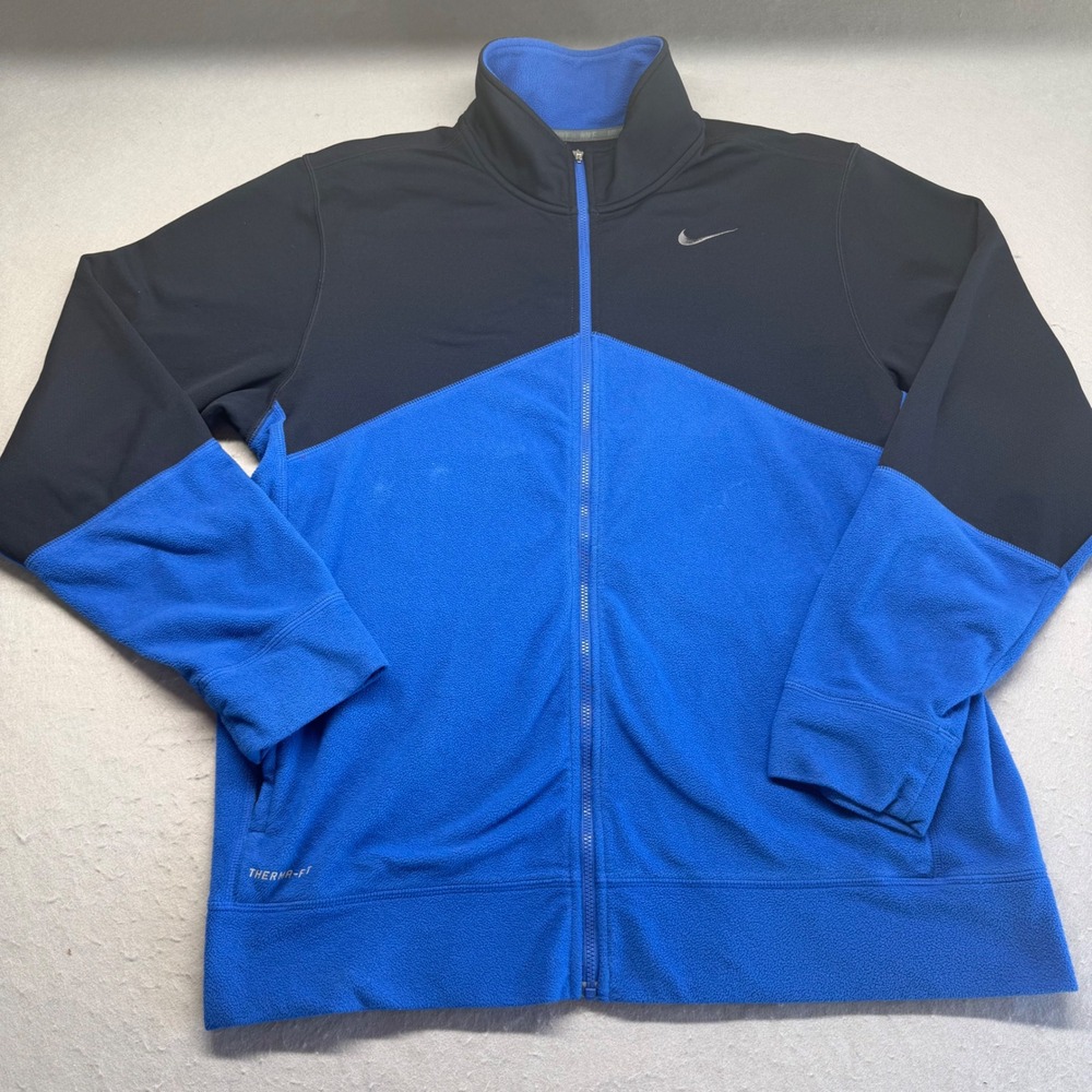 Nike Jacket Mens Large Blue Black Therma-FIT Full Zip Colorblock Athletic Fleece